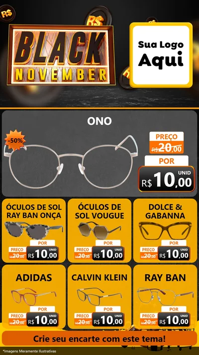 Modelo de Rede Social para Stories com o tema Black November para Óticas