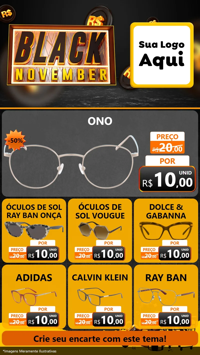 Modelo de Rede Social para Stories com o tema Black November para Óticas