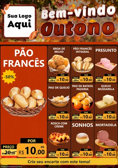 Modelo de Encarte para Encarte A4 Vertical com o tema Bem-vindo Outono para Padaria