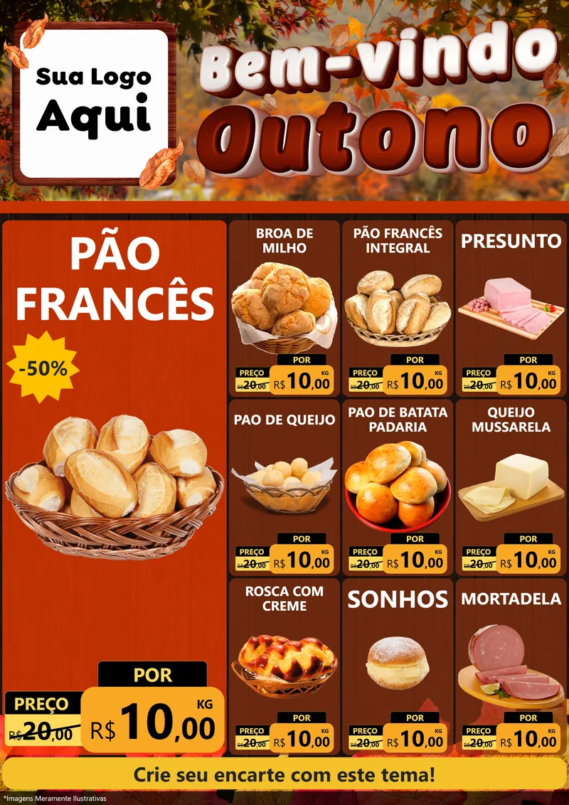 Modelo de Encarte para Encarte A4 Vertical com o tema Bem-vindo Outono para Padaria