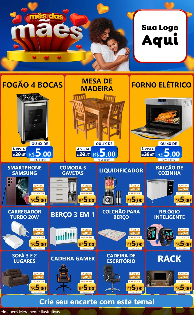 Modelo de Encarte para Encarte Grande com o tema Mês das Mães para Móveis e Eletro