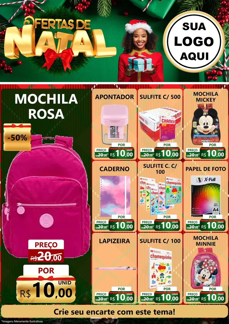 Modelo de Encarte para Encarte A4 Vertical com o tema Ofertas de Natal para Papelaria