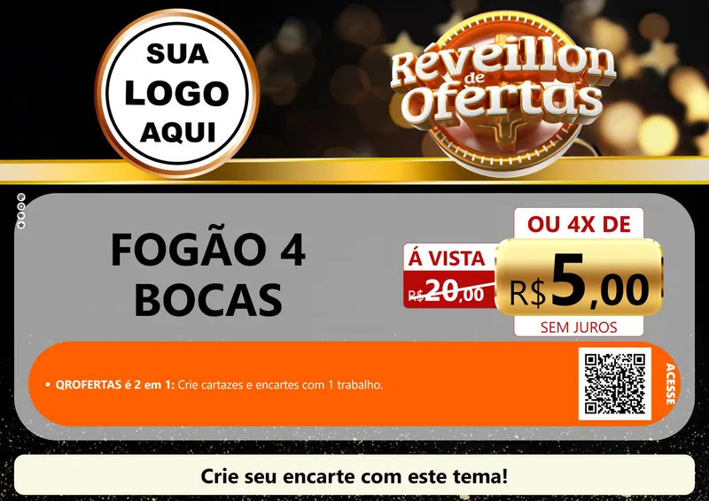 Modelo de Cartaz para Cartaz A4 Horizontal com o tema Réveillon de Ofertas para Móveis e Eletro
