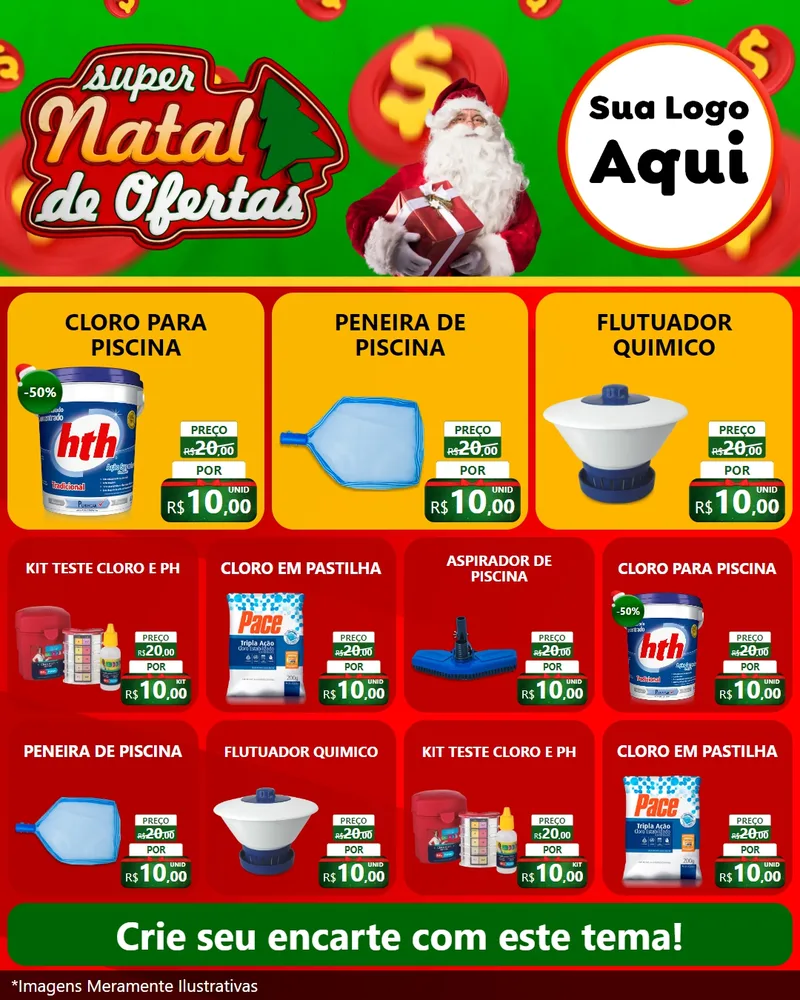 Modelo de Rede Social para Feed Instagram com o tema Super Natal de Ofertas para Produtos para Piscina