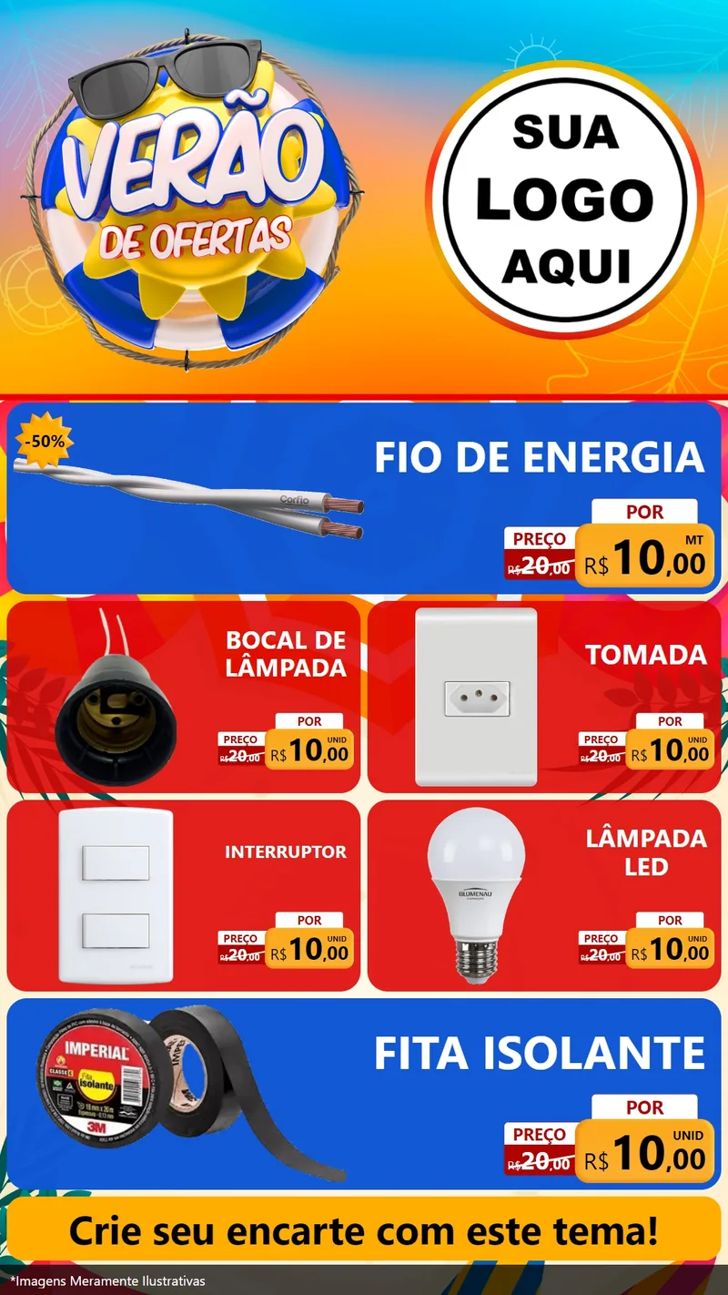 Modelo de TV para TV Vertical com o tema Verão de Ofertas para Materiais Elétricos