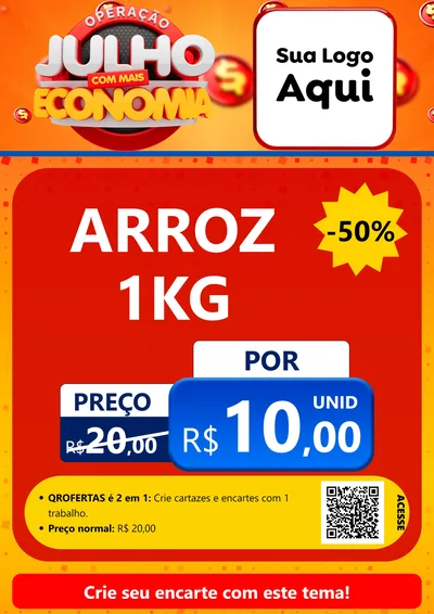 Modelo de Cartaz para Cartaz A4 Vertical com o tema Operação Julho Com Mais Economia para Supermercado