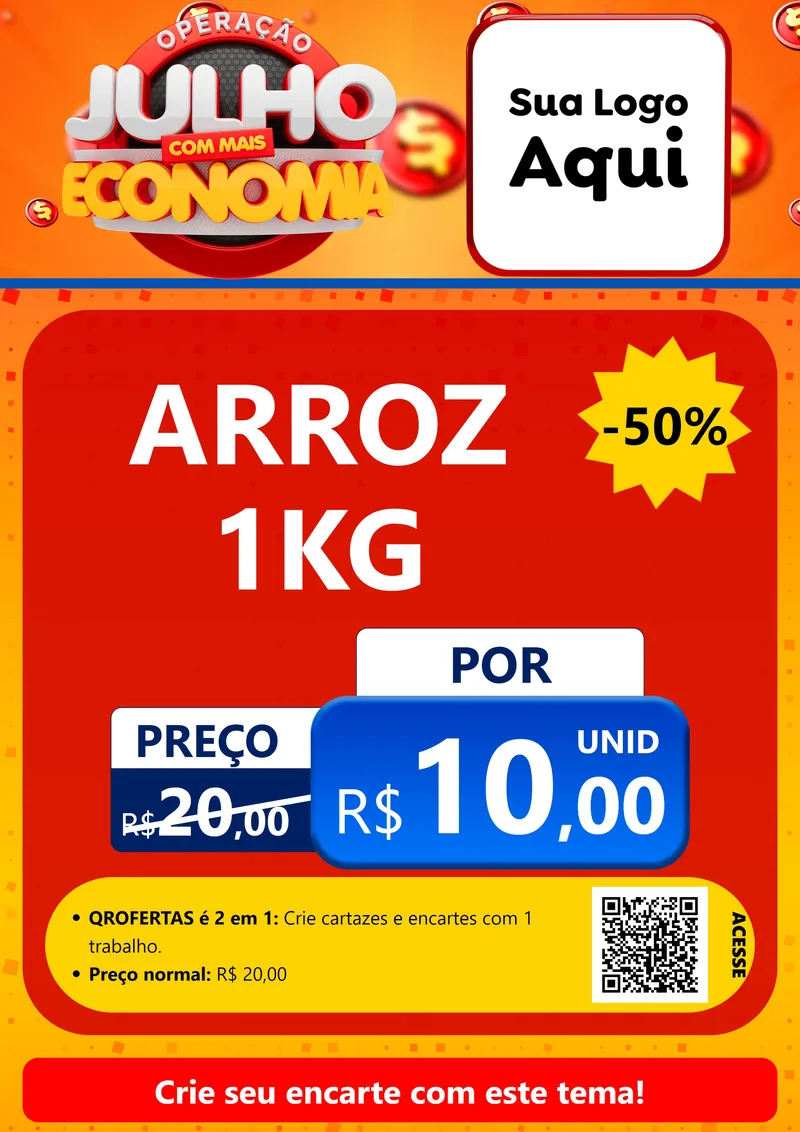 Modelo de Cartaz para Cartaz A4 Vertical com o tema Operação Julho Com Mais Economia para Supermercado