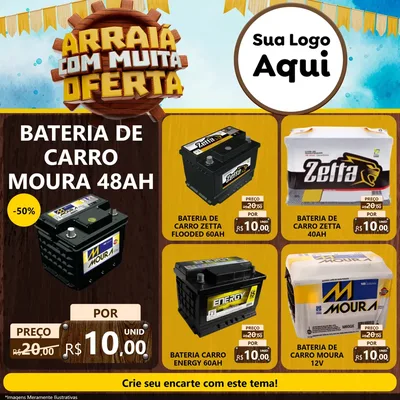 Modelo de Rede Social para Feed Facebook com o tema Ofertas de São João - Junina para Baterias Elétricas