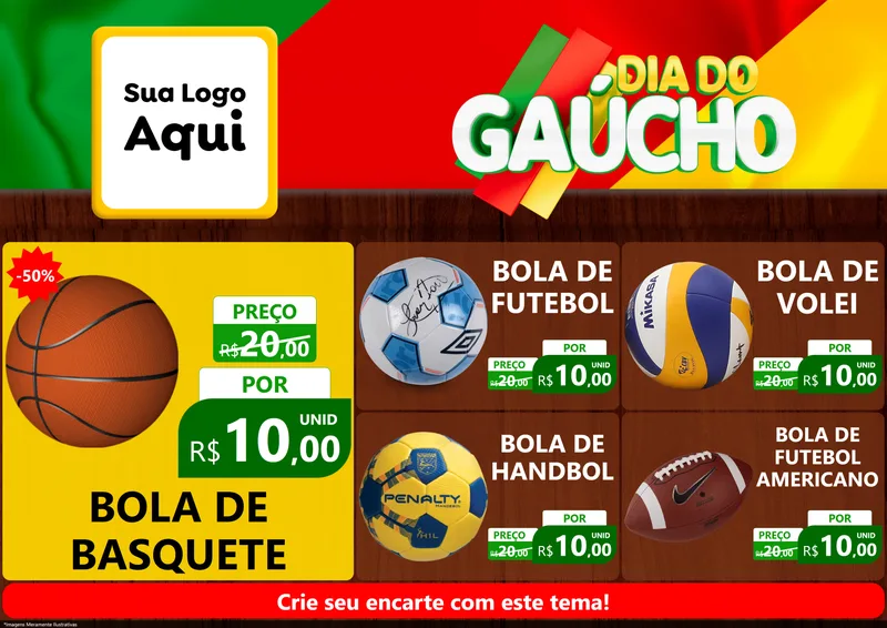 Modelo de Encarte para Encarte A4 Horizontal com o tema Dia do Gaúcho para Artigos Esportivos