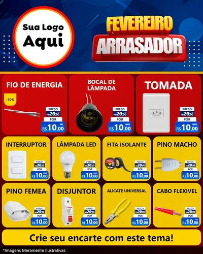Modelo de Rede Social para Feed Instagram com o tema Fevereiro Arrasador para Materiais Elétricos