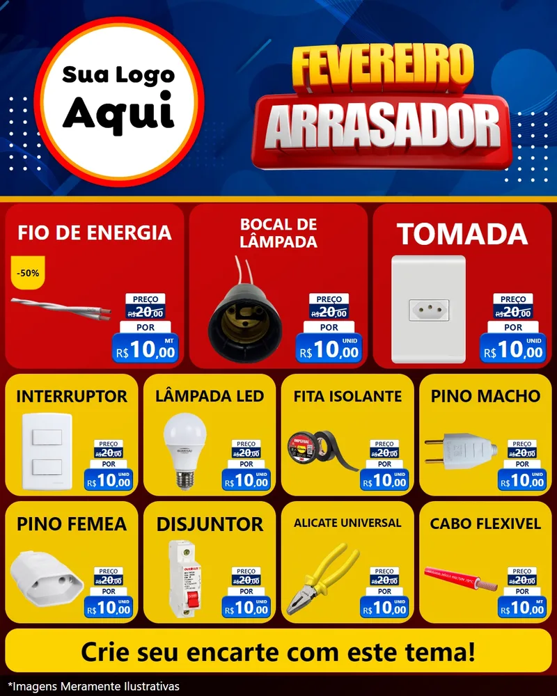 Modelo de Rede Social para Feed Instagram com o tema Fevereiro Arrasador para Materiais Elétricos