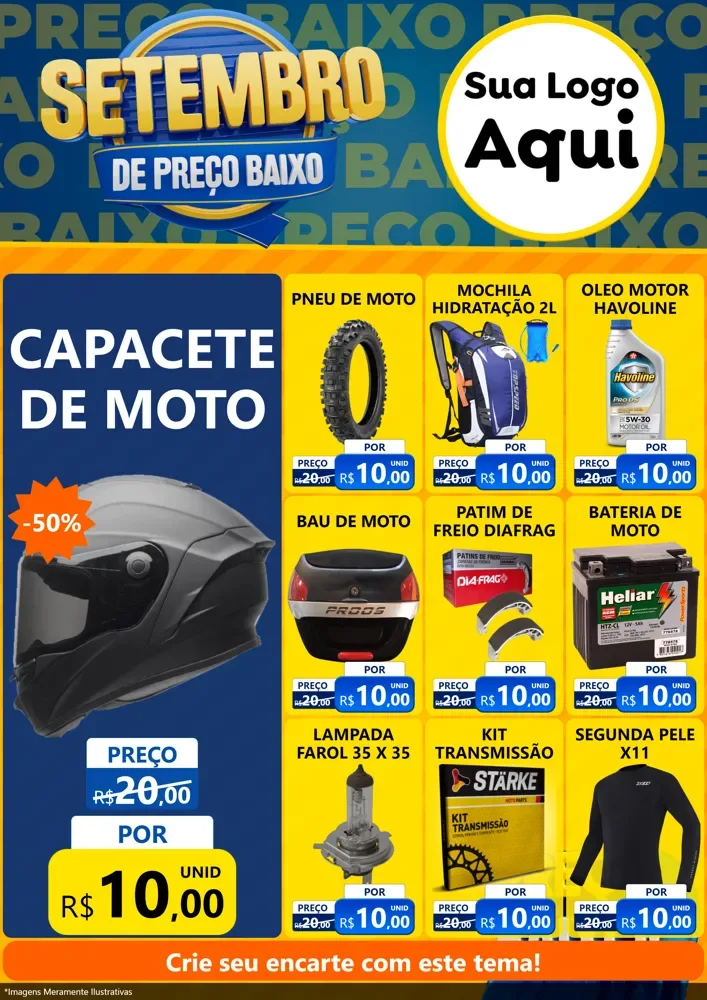 Modelo de Encarte para Encarte A4 Vertical com o tema Setembro De Preço Baixo para Moto peças