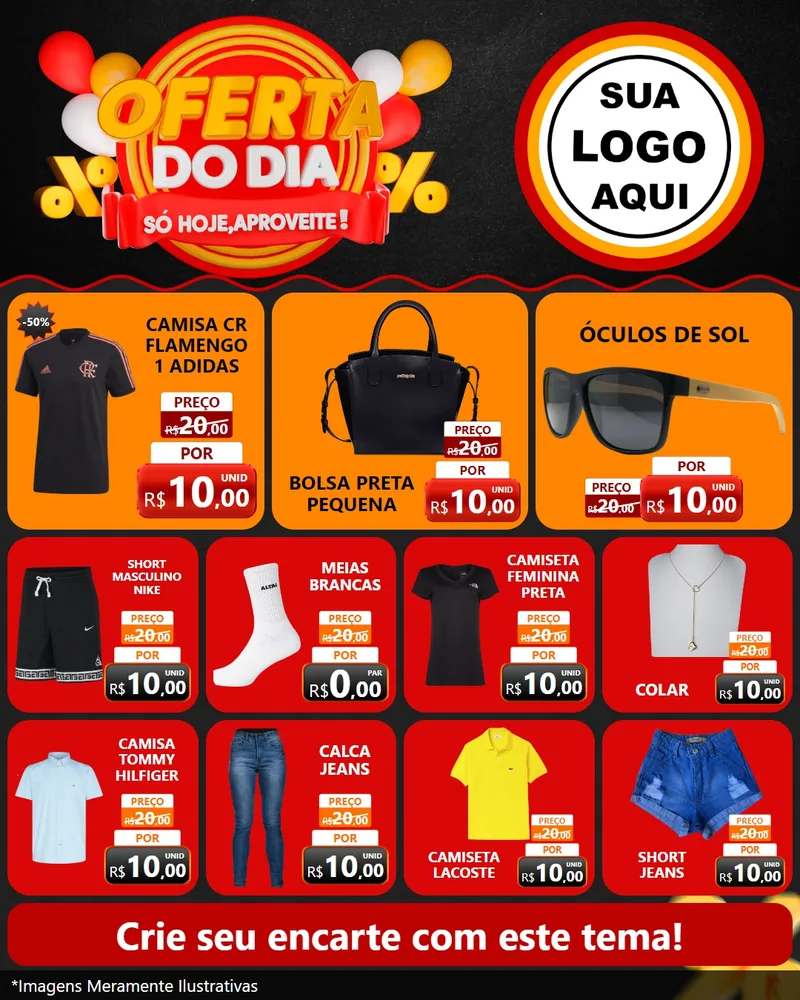 Modelo de Rede Social para Feed Instagram com o tema Oferta do Dia - Só hoje, Aproveite! para Roupas e acessórios
