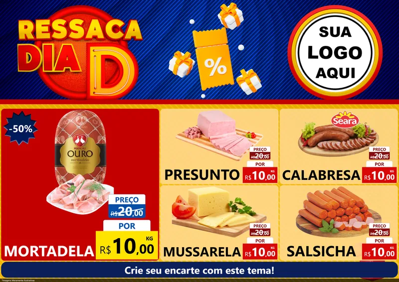 Modelo de Encarte para Encarte A4 Horizontal com o tema Ressaca Dia D para Frios e Laticínios