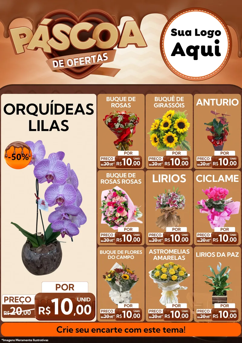 Modelo de Encarte para Encarte A4 Vertical com o tema Páscoa de Ofertas para Floricultura e jardim
