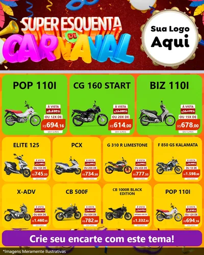 Modelo de Rede Social para Feed Instagram com o tema Super Esquenta de Carnaval para Concessionaria de Motos