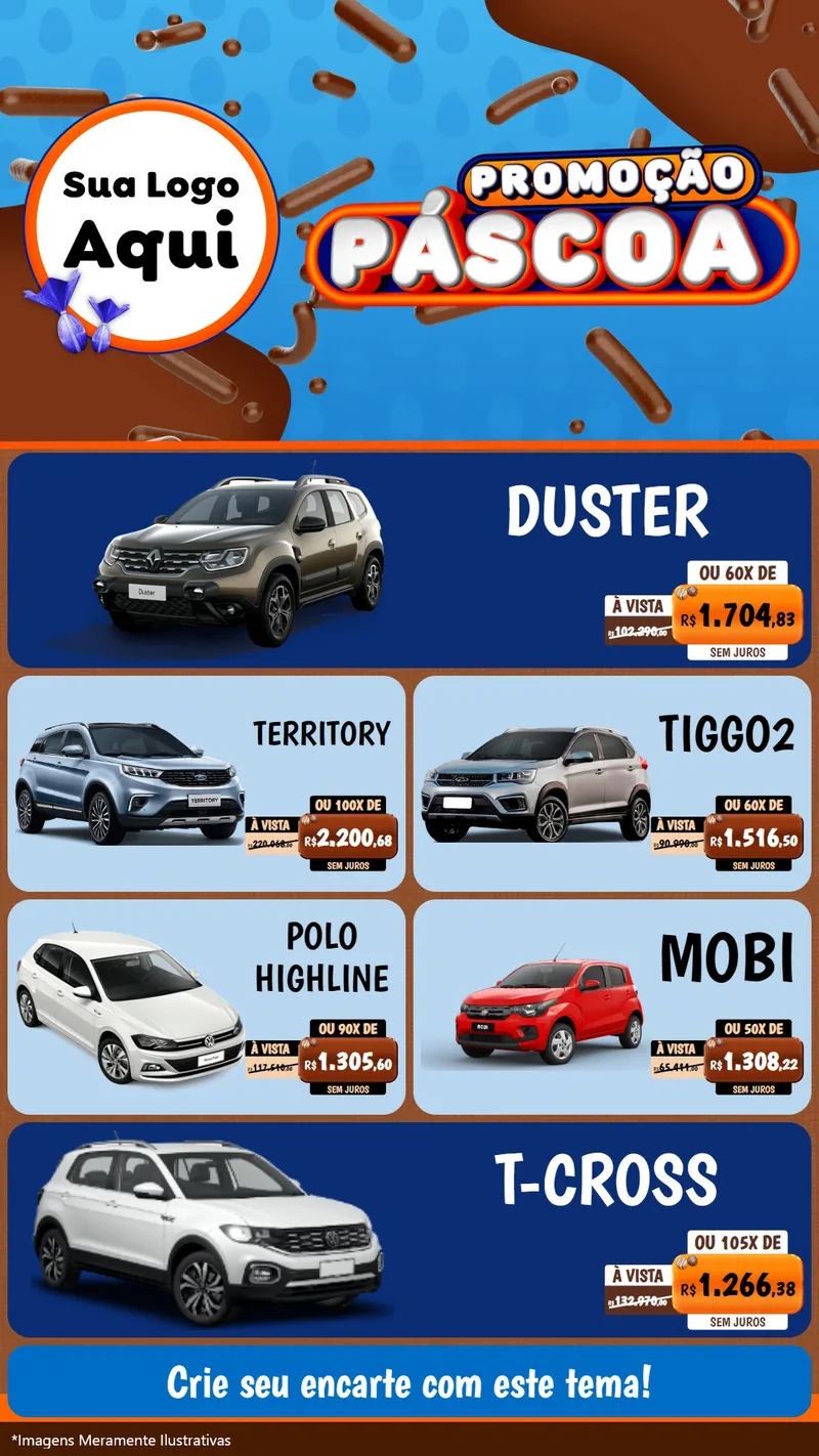 Modelo de TV para TV Vertical com o tema Promoção Páscoa para Concessionaria de Carros