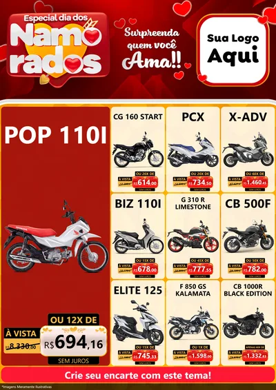 Modelo de Encarte para Encarte A4 Vertical com o tema Especial Dia dos Namorados para Concessionaria de Motos