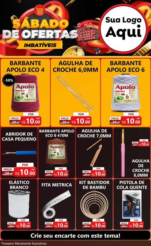 Modelo de Encarte para Encarte Grande com o tema Sábado de Ofertas Imbatíveis para Armarinho e Aviamentos