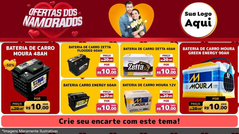 Modelo de TV para TV Horizontal com o tema Ofertas Dos Namorados para Baterias Elétricas