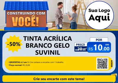 Modelo de Cartaz para Cartaz A4 Horizontal com o tema Construindo Com Você para Tintas e Ferramentas