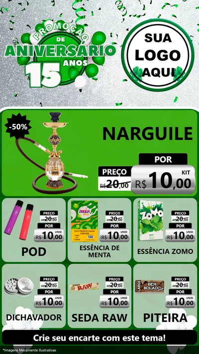 Modelo de Rede Social para Stories com o tema Promoção de Aniversário - 15 Anos para Tabacaria