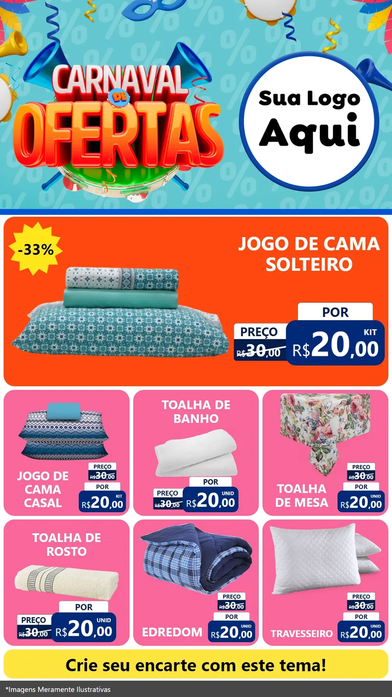 Modelo de Rede Social para Stories com o tema Carnaval de Ofertas para Cama, Mesa e Banho