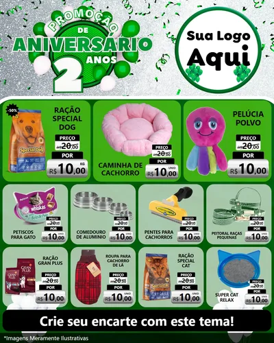 Modelo de Rede Social para Feed Instagram com o tema Promoção de Aniversário - 2 Anos para Pet Shop