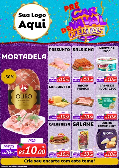 Modelo de Encarte para Encarte A4 Vertical com o tema Pré Carnaval de Ofertas para Frios e Laticínios