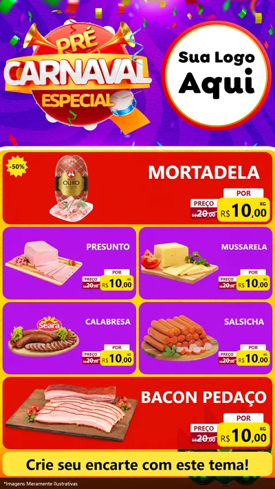 Modelo de TV para TV Vertical com o tema Pré-Carnaval Especial para Frios e Laticínios