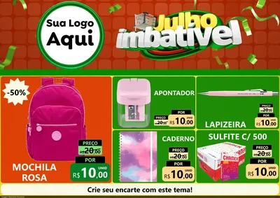 Modelo de Encarte para Encarte A4 Horizontal com o tema Julho Imbatível para Papelaria