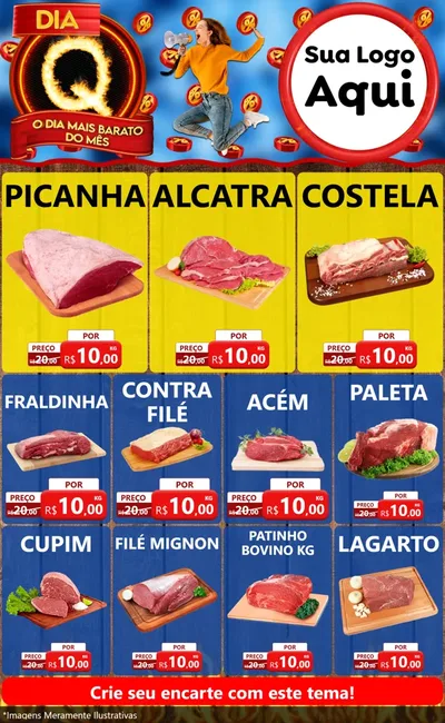 Modelo de Encarte para Encarte Grande com o tema Dia Q - O Dia Mais Barato Do Mês para Açougue