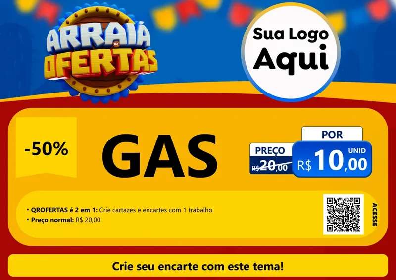Modelo de Cartaz para Cartaz A4 Horizontal com o tema Arraiá de Ofertas - Junina para Água e gás