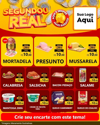 Modelo de Rede Social para Feed Instagram com o tema Segundou do Real para Frios e Laticínios