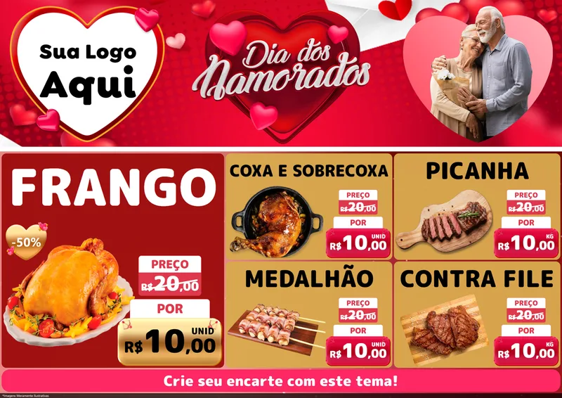 Modelo de Encarte para Encarte A4 Horizontal com o tema Dia Dos Namorados para Assados