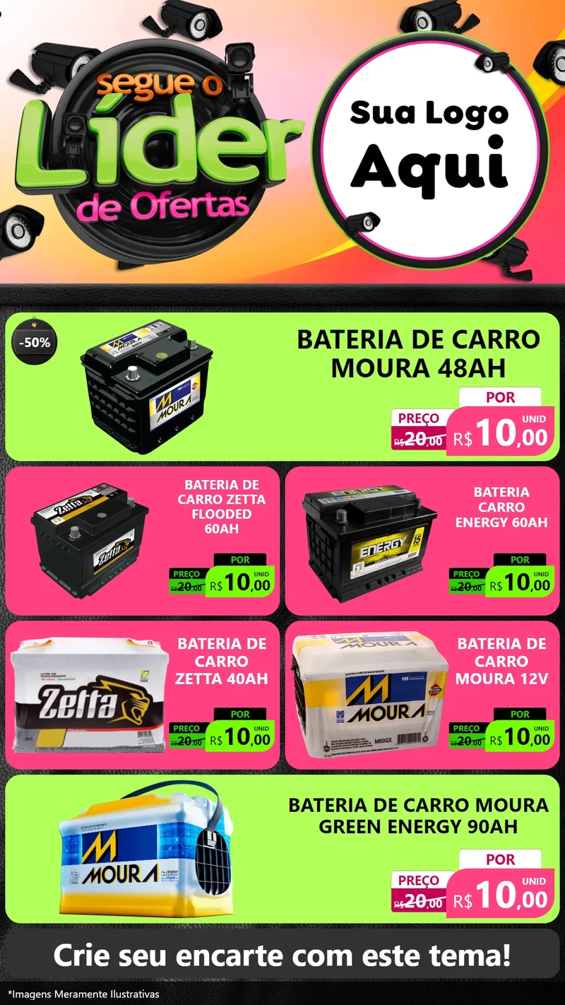 Modelo de TV para TV Vertical com o tema Segue o Líder de Ofertas para Baterias Elétricas
