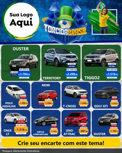 Modelo de Rede Social para Feed Instagram com o tema Torcida Brasil - Copa para Concessionaria de Carros