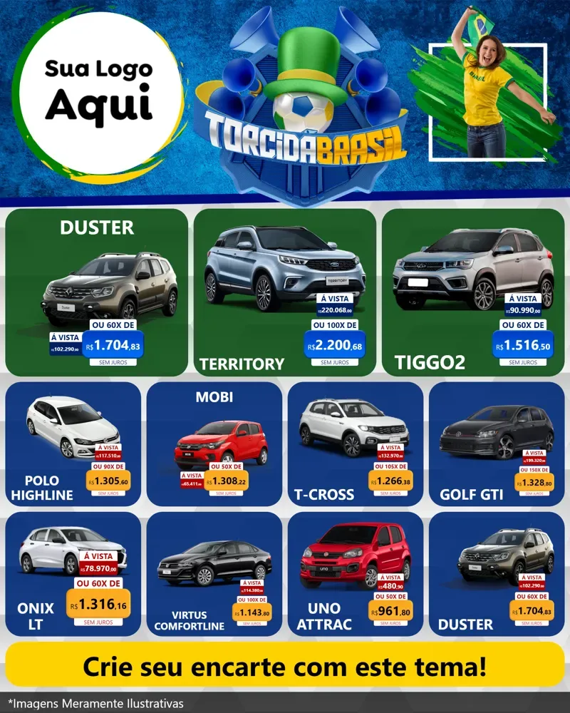 Modelo de Rede Social para Feed Instagram com o tema Torcida Brasil - Copa para Concessionaria de Carros