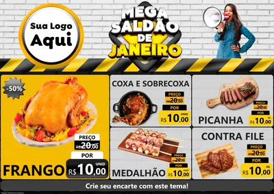 Modelo de Encarte para Encarte A4 Horizontal com o tema Mega Saldão de Janeiro para Assados