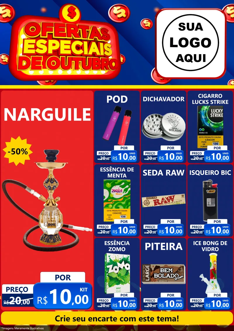 Modelo de Encarte para Encarte A4 Vertical com o tema Ofertas Especiais de Outubro para Tabacaria