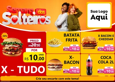 Modelo de Encarte para Encarte A4 Horizontal com o tema Semana dos Solteiros para Hamburgueria