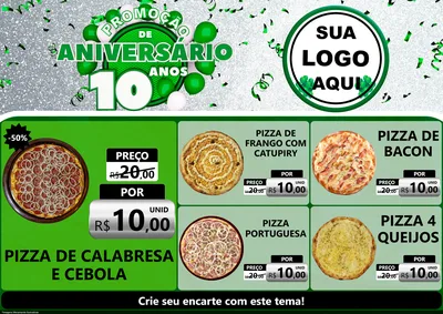 Modelo de Encarte para Encarte A4 Horizontal com o tema Promoção de Aniversário - 10 Anos para Pizzaria