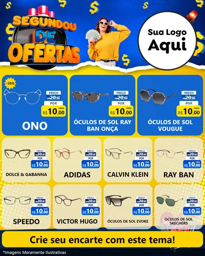Modelo de Rede Social para Feed Instagram com o tema Segundou de Ofertas para Óticas