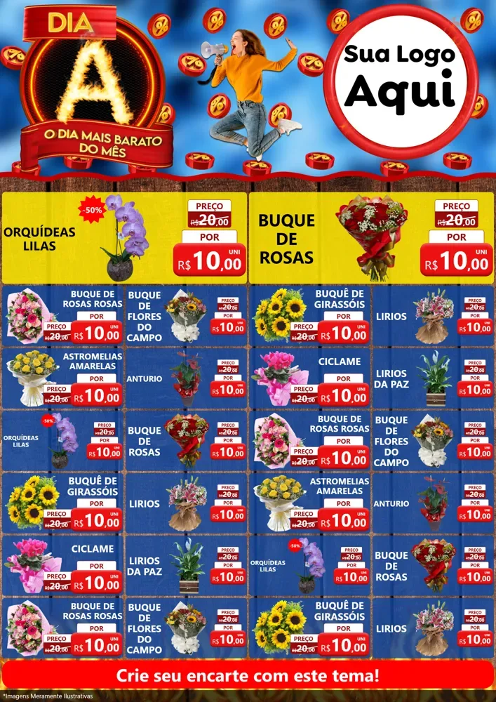 Modelo de Encarte para Encarte A4 Vertical com o tema Dia A - O Dia Mais Barato Do Mês para Floricultura e jardim