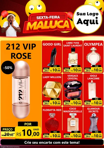 Modelo de Encarte para Encarte A4 Vertical com o tema Sexta-feira Maluca para Perfumes