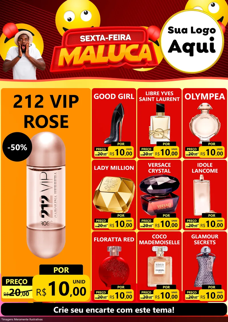Modelo de Encarte para Encarte A4 Vertical com o tema Sexta-feira Maluca para Perfumes
