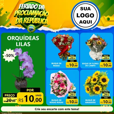 Modelo de Rede Social para Feed Facebook com o tema Feriado da Proclamação da República para Floricultura e jardim