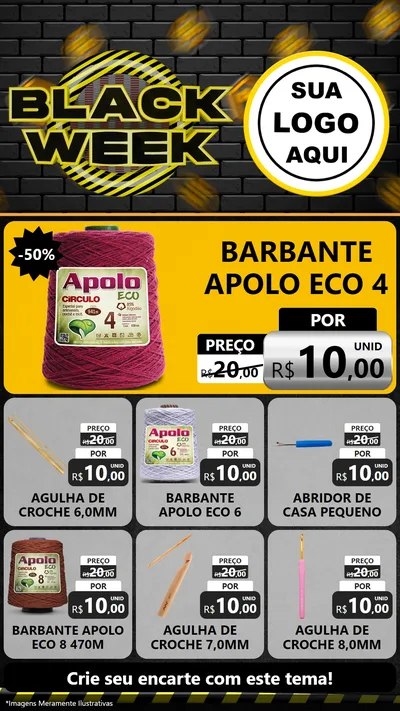 Modelo de Rede Social para Stories com o tema Black Week para Armarinho e Aviamentos