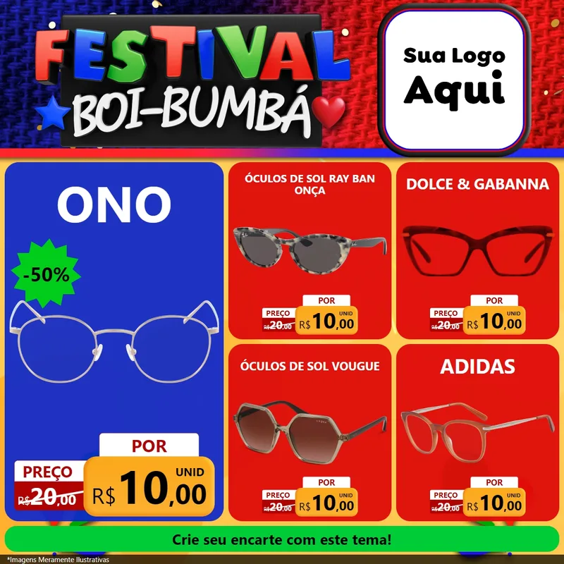 Modelo de Rede Social para Feed Facebook com o tema Festival Boi-Bumbá para Óticas