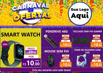 Modelo de Encarte para Encarte A4 Horizontal com o tema Carnaval de Ofertas para Informática